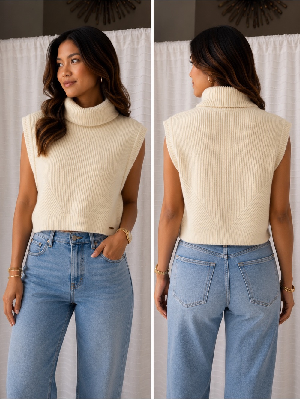 Jason Wu Cream Sleeveless Cowl Neck Ribbed Sweater Vest